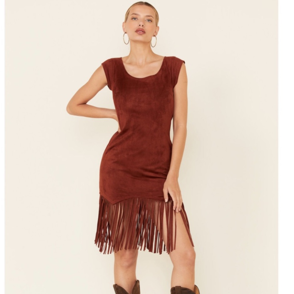 Shyanne faux suede fringe hem dress size 6